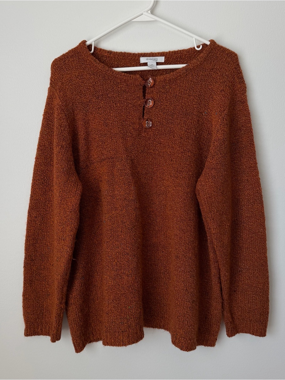 Dressbarn Terracotta Button-Neck Cozy Sweater - Women